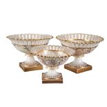 A GROUP OF THREE H & R DANIEL MAYFLOWER SHAPE CENTREPIECES