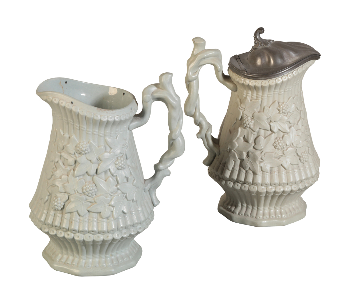 A PAIR OF RIDGWAY AND ABINGDON PALE GREEN POTTERY 'IVY' JUGS - Image 2 of 3