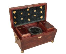 A LARGE REGENCY MAHOGANY SARCOPHAGUS SHAPED TEA CADDY