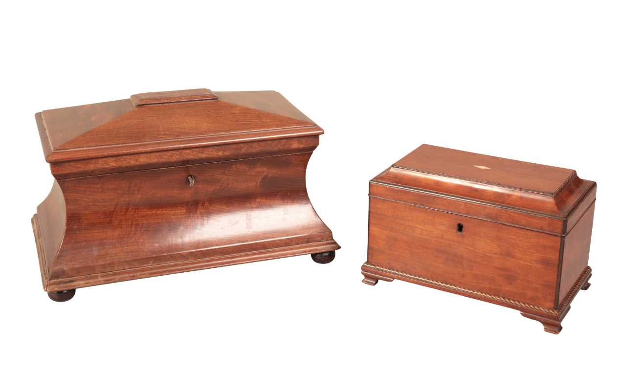 TWO MAHOGANY SARCOPHAGUS SHAPED TEA CADDIES - Image 2 of 2