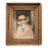 ENGLISH SCHOOL, EARLY 19TH CENTURY A portrait of a young lady with wide brimmed bonnet