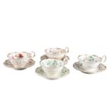A GROUP OF FOUR H & R DANIEL TEACUPS AND SAUCERS