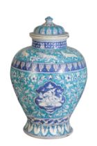 A LARGE MULTAN POTTERY VASE AND COVER