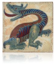 WILLIAM DE MORGAN (1839-1917): A RARE 'TRIPLE LUSTRE' LATE FULHAM PERIOD TILE 'DRAGON'