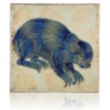 WILLIAM DE MORGAN (1839-1917): A RARE 'TRIPLE LUSTRE' LATE FULHAM PERIOD TILE 'MARMOT'