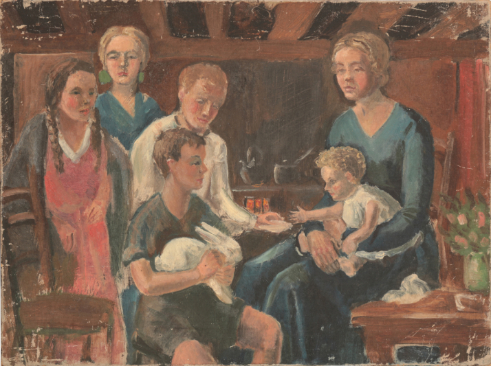 *KATHLEEN MURIEL SCALE (MURIEL HARDING-NEWMAN) (1913-2006) 'Family group in interior'