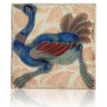 WILLIAM DE MORGAN (1839-1917): A RARE 'TRIPLE LUSTRE' LATE FULHAM PERIOD TILE 'OSTRICH'