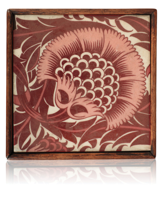 WILLIAM DE MORGAN (1839-1917): A RUBY LUSTRE 'BBB' TILE