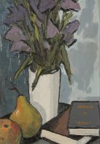 *DAVID BARNES (b. 1943) 'Irises and Fruit'