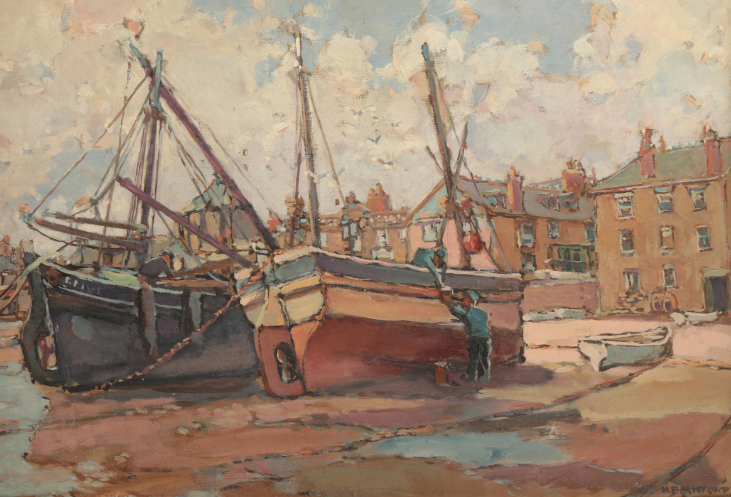 HURST BALMFORD (1871-1950) 'St Ives - Fishing Boats on the Wharf '