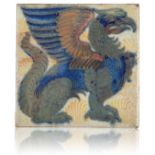 WILLIAM DE MORGAN (1839-1917): A RARE 'TRIPLE LUSTRE' LATE FULHAM PERIOD TILE 'GRIFFIN'