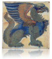 WILLIAM DE MORGAN (1839-1917): A RARE 'TRIPLE LUSTRE' LATE FULHAM PERIOD TILE 'GRIFFIN'