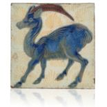 WILLIAM DE MORGAN (1839-1917): A RARE 'TRIPLE LUSTRE' LATE FULHAM PERIOD TILE 'ANTELOPE'