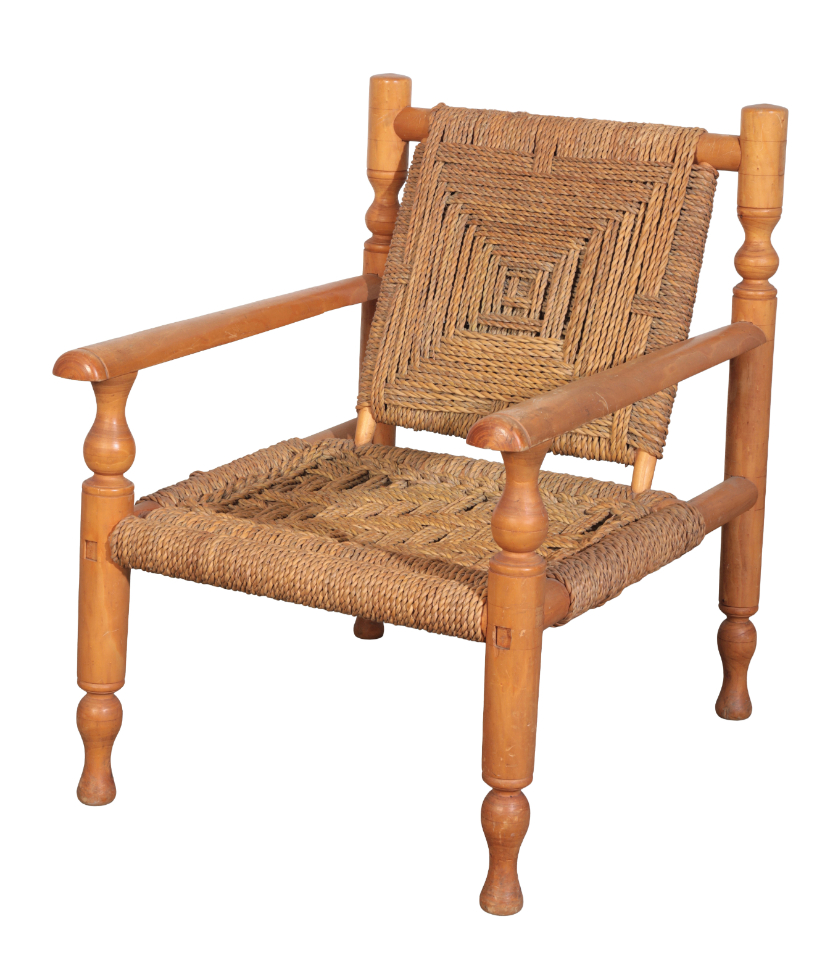 MANNER OF ADRIEN AUDOUX AND FRIDA MINET: A SISAL WEAVE BEECH ELBOW CHAIR