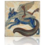 WILLIAM DE MORGAN (1839-1917): A RARE 'TRIPLE LUSTRE' LATE FULHAM PERIOD TILE 'FOX STEALING GOOSE'