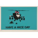 *NOT BANKSY (Contemporary) 'Have a Nice Day - Happy Choppers (Cyan)'