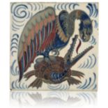 WILLIAM DE MORGAN (1839-1917): A RARE 'TRIPLE LUSTRE' LATE FULHAM PERIOD TILE 'BIRD OF PREY