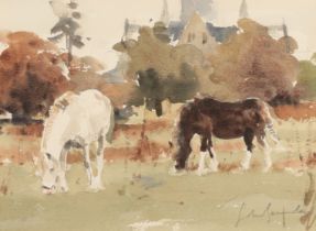*JOHN YARDLEY (b. 1933) Ponies grazing