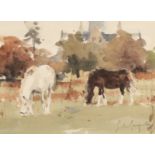 *JOHN YARDLEY (b. 1933) Ponies grazing