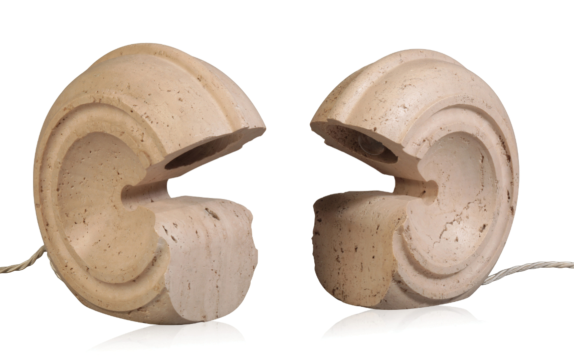 GIULIANO CESARI & ENRICO PANZERI FOR NUCLEO SORMANI, ITALY: A PAIR OF SCULPTURAL TRAVERTINE LAMPS - Image 2 of 3