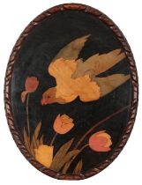 THE ROWLEY GALLERY: A MARQUETRY PANEL 'PARROT AND TULIPS'
