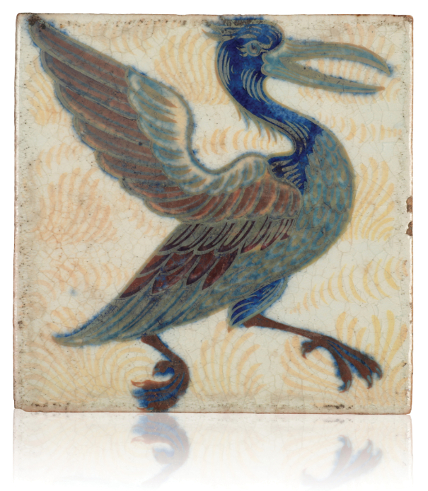 WILLIAM DE MORGAN (1839-1917): A RARE 'TRIPLE LUSTRE' LATE FULHAM PERIOD TILE 'EXCITED BIRD'