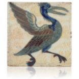 WILLIAM DE MORGAN (1839-1917): A RARE 'TRIPLE LUSTRE' LATE FULHAM PERIOD TILE 'EXCITED BIRD'