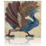 WILLIAM DE MORGAN (1839-1917): A RARE 'TRIPLE LUSTRE' LATE FULHAM PERIOD TILE 'ORNATE BIRD'