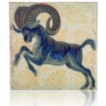 WILLIAM DE MORGAN (1839-1917): A RARE 'TRIPLE LUSTRE' LATE FULHAM PERIOD TILE 'MOUNTAIN GOAT'