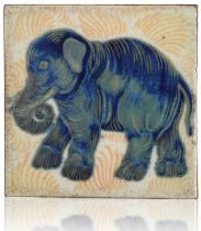 WILLIAM DE MORGAN (1839-1917): A RARE 'TRIPLE LUSTRE' LATE FULHAM PERIOD TILE 'ELEPHANT'