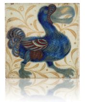 WILLIAM DE MORGAN (1839-1917): A RARE 'TRIPLE LUSTRE' LATE FULHAM PERIOD TILE 'DODO'