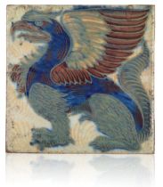 WILLIAM DE MORGAN (1839-1917): A RARE 'TRIPLE LUSTRE' LATE FULHAM PERIOD TILE 'GRIFFIN'