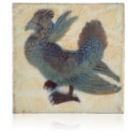 WILLIAM DE MORGAN (1839-1917): A RARE 'TRIPLE LUSTRE' LATE FULHAM PERIOD TILE 'GUINEA FOWL'