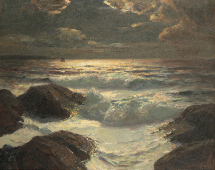 JULIUS OLSSON (1864-1942) Moonlit coastal landscape