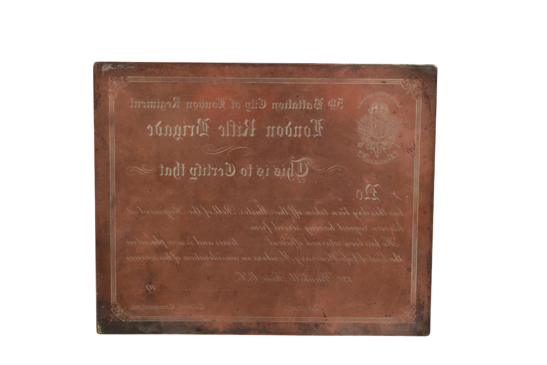 A PRINTING PLATE OF THE LONDON RIFLE BRIGADE FOR THE BOER WAR
