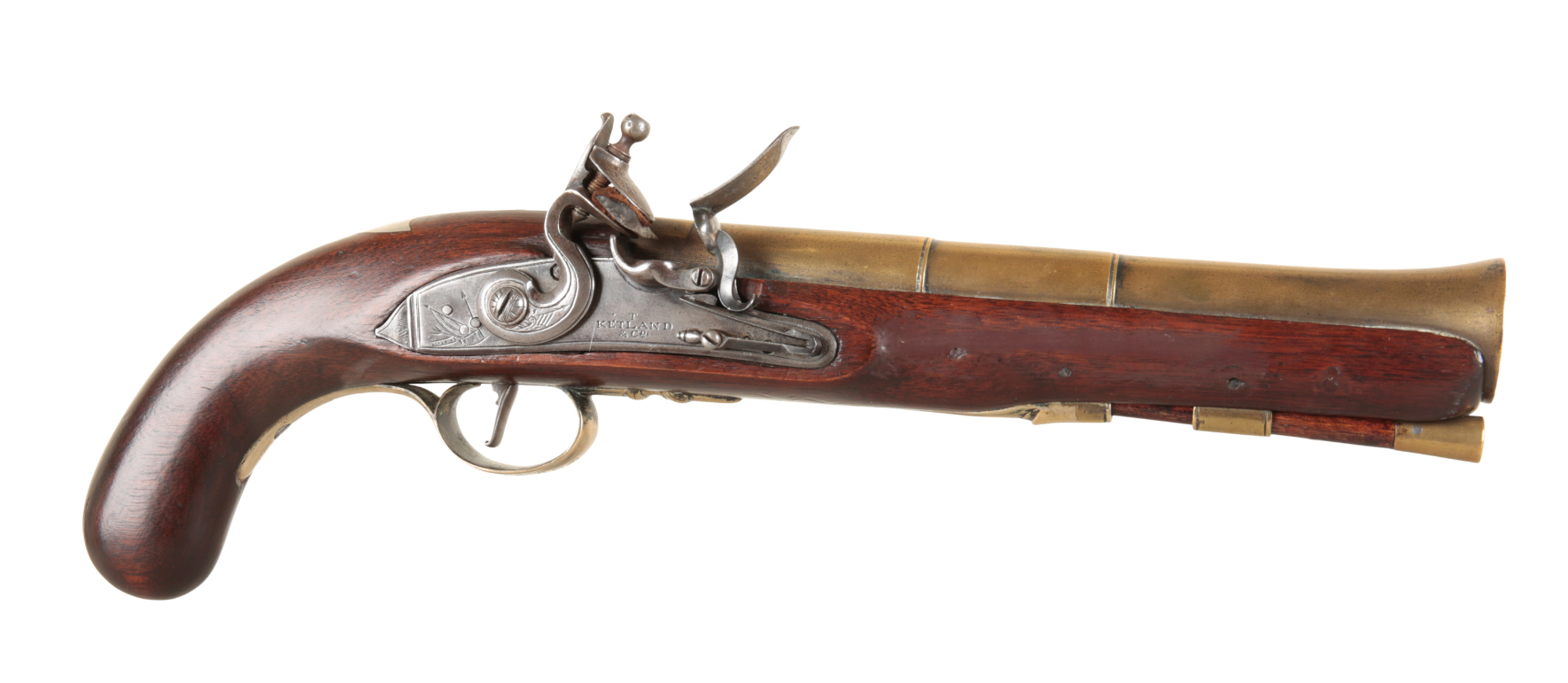 A LATE 18TH CENTURY FLINTLOCK BLUNDERBUSS PISTOL BY T. KETLAND & CO.