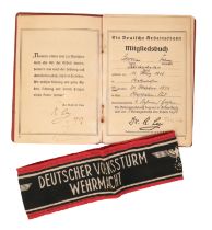 A DEUTSCHER VOLKSSTURM ARMBAND & DAF BOOK