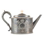 WEST LONDON RIFLES: A VICTORIAN SILVER PLATED PRESENTATION TEAPOT