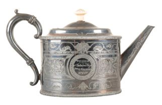 WEST LONDON RIFLES: A VICTORIAN SILVER PLATED PRESENTATION TEAPOT
