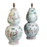 A PAIR OF CHINESE FAMILLE ROSE DOUBLE GOURD VASES
