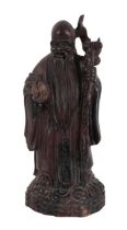 A CHINESE CARVED HARDWOOD FIGURE OF SHOULAO