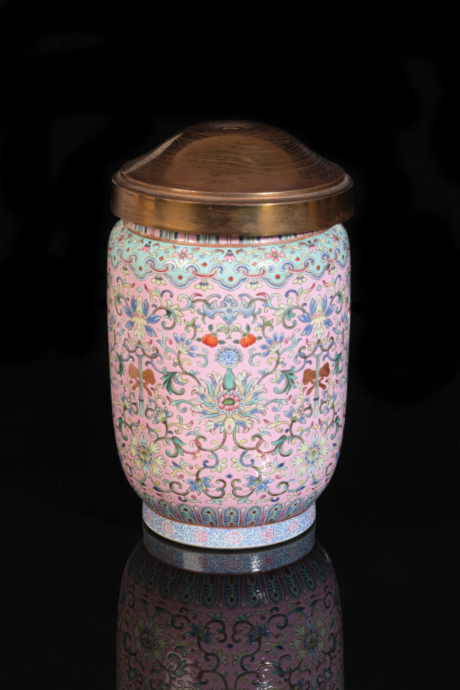 A CHINESE FAMILLE ROSE PINK GROUND SLEEVE VASE