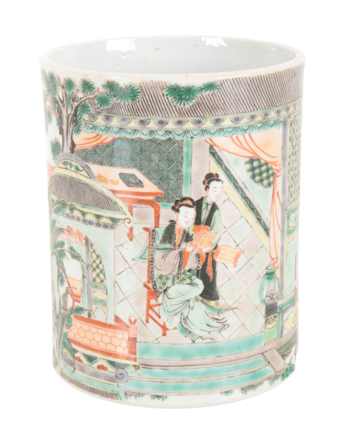 A CHINESE FAMILLE VERTE BRUSH POT