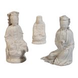 THREE CHINESE BLANC DE CHINE FIGURES OF GUANYIN