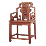 A CHINESE HARDWOOD ARMCHAIR CHAIR