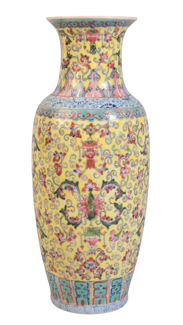 A CHINESE FAMILLE ROSE YELLOW-GROUND VASE