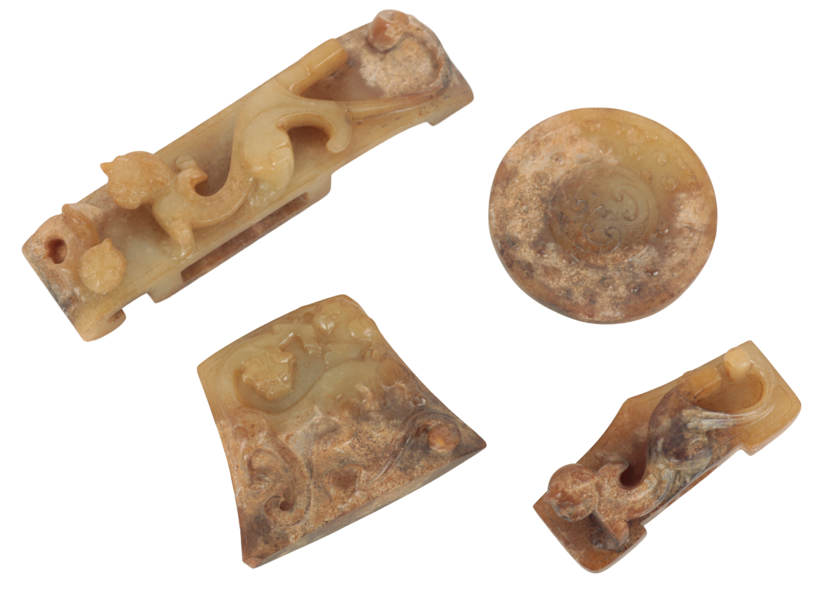 A BOXED SET OF CHINESE JADE SWORD FITTINGS