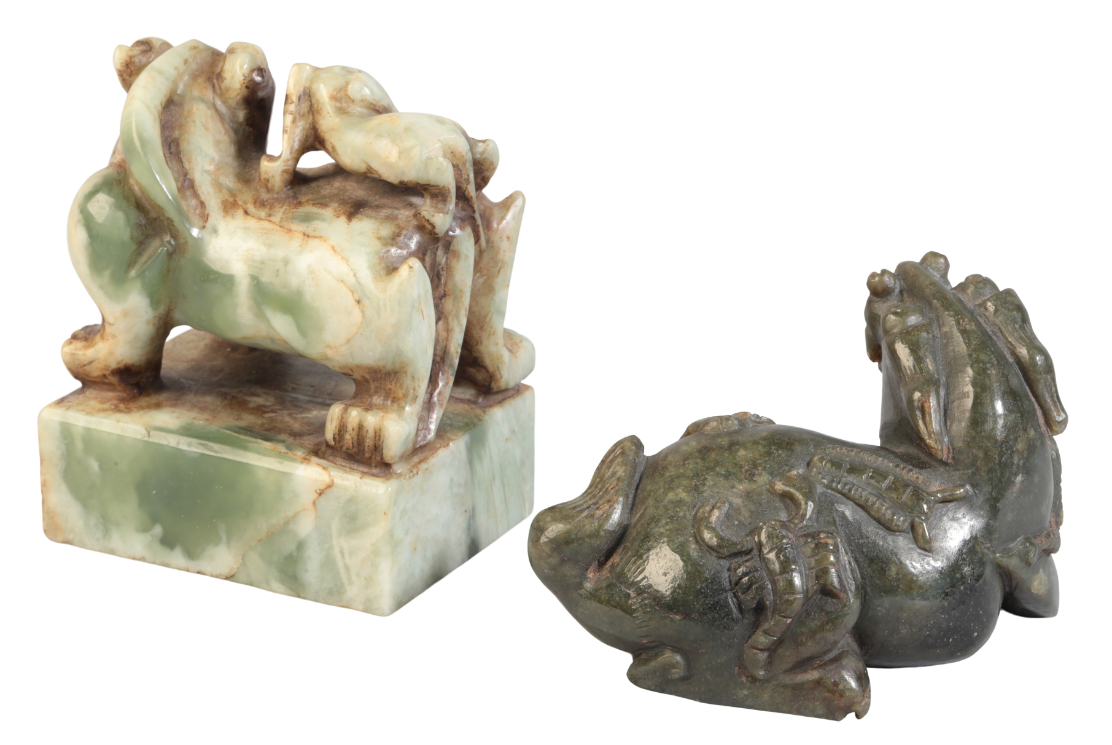 A CHINESE CARVED SOAPSTONE CHILONG - Image 2 of 4