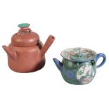 A CHINESE POLYCHROME YIXING TEAPOT
