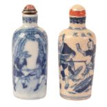 TWO CHINESE BLUE AND WHITE SNUFF BOTTLES